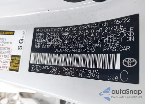 2022 Toyota Corolla Le z USA, uszkodzony, nr VIN JTDEPMAE9N3024340